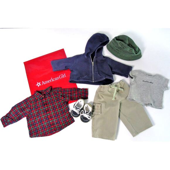 American Girl Pleasant Company CARGO PLAID SHIRT OUTFIT Pants Shoes Hat Hoodie + - Picture 8 of 8